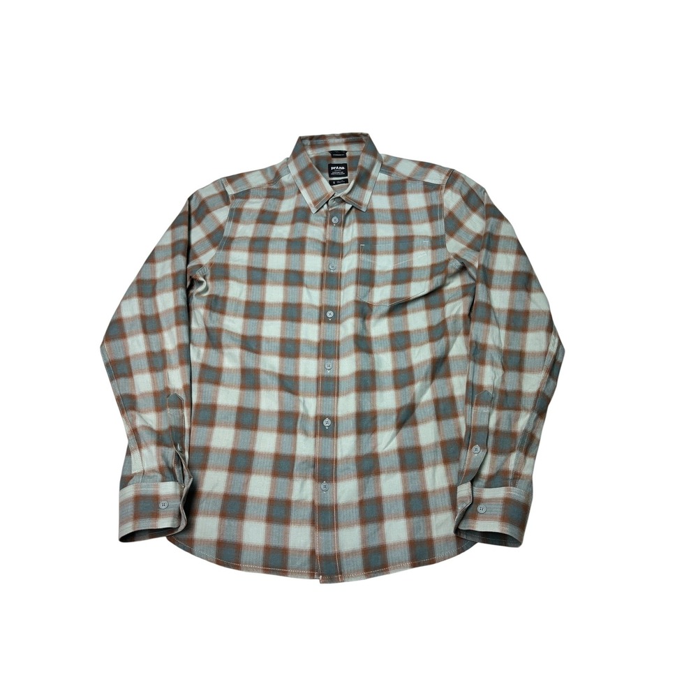 Prana Mens Small Plaid Flannel Shirt Organic Cotton Blue Brown 1964381 Standard